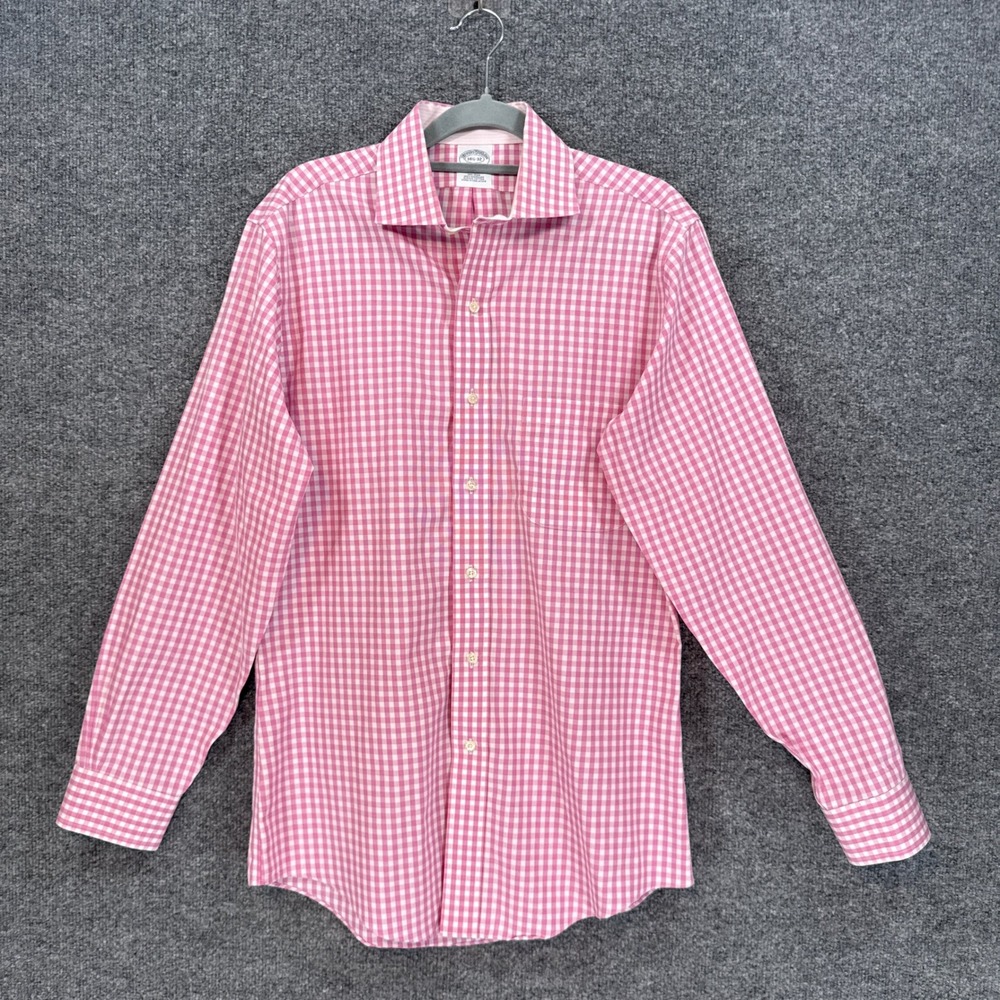 Brooks Brothers Button Down Shirt Mens 14.5 Pink Gingham Supima Cotton Non Iron